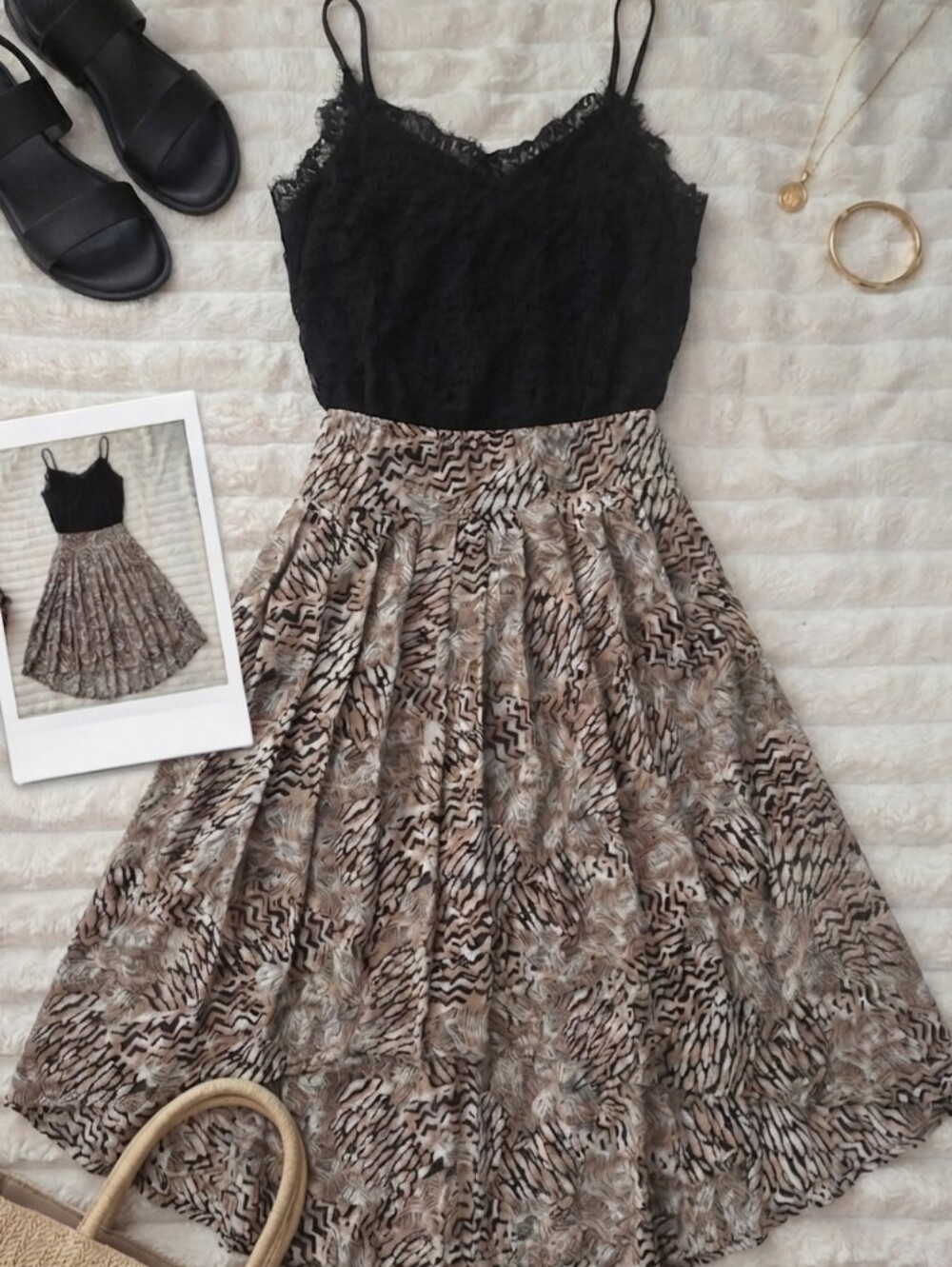 "Midnight Oasis" Boho Lace Top & Geometric Skirt Set Size S
